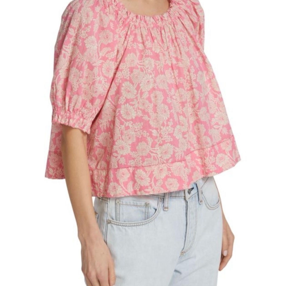 THE GREAT. Pink Floral Blouse